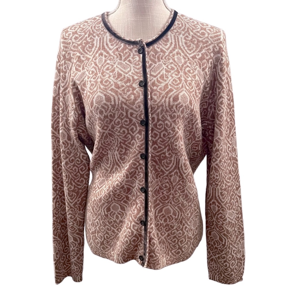 Orvis Patterned Cardigan Tan, Size Large